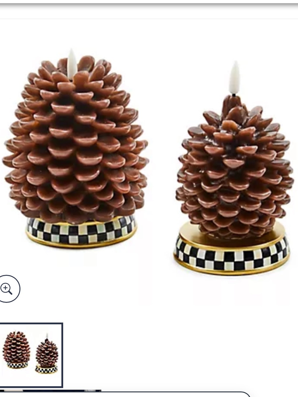 Mackenzie-Childs Pinecone Decorative Candle with courtly check base. NWT
